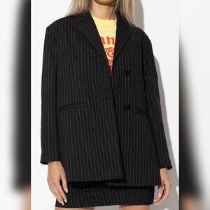 Ganni Black Pinstripe Oversized Blazer *MISSING BUTTONS*